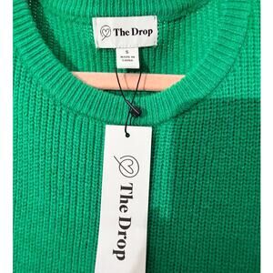 The Drop Sweater Green Knit Crewneck NWT Small Ribbed Back Slit